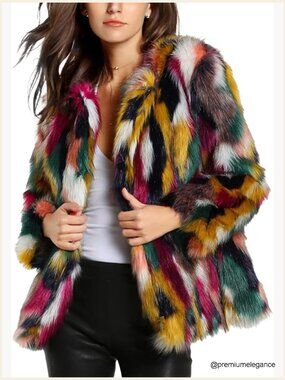 Faux Fur Coat Fuzzy Fluffy Shaggy Jacket Overcoat Warm